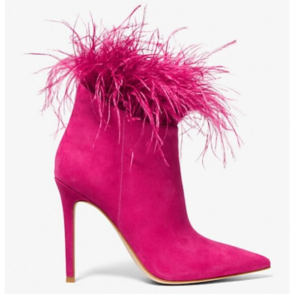 MICHAEL MICHAEL KORS Whitby Feather Trim Suede Ankle Boot 6.5 NWOB $250 - Picture 5 of 13